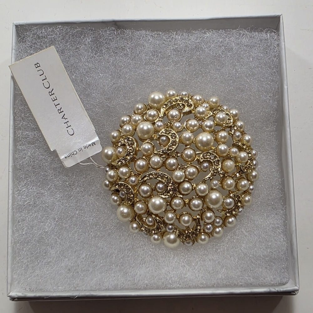 Charter Club Gold and Pearl Brooch